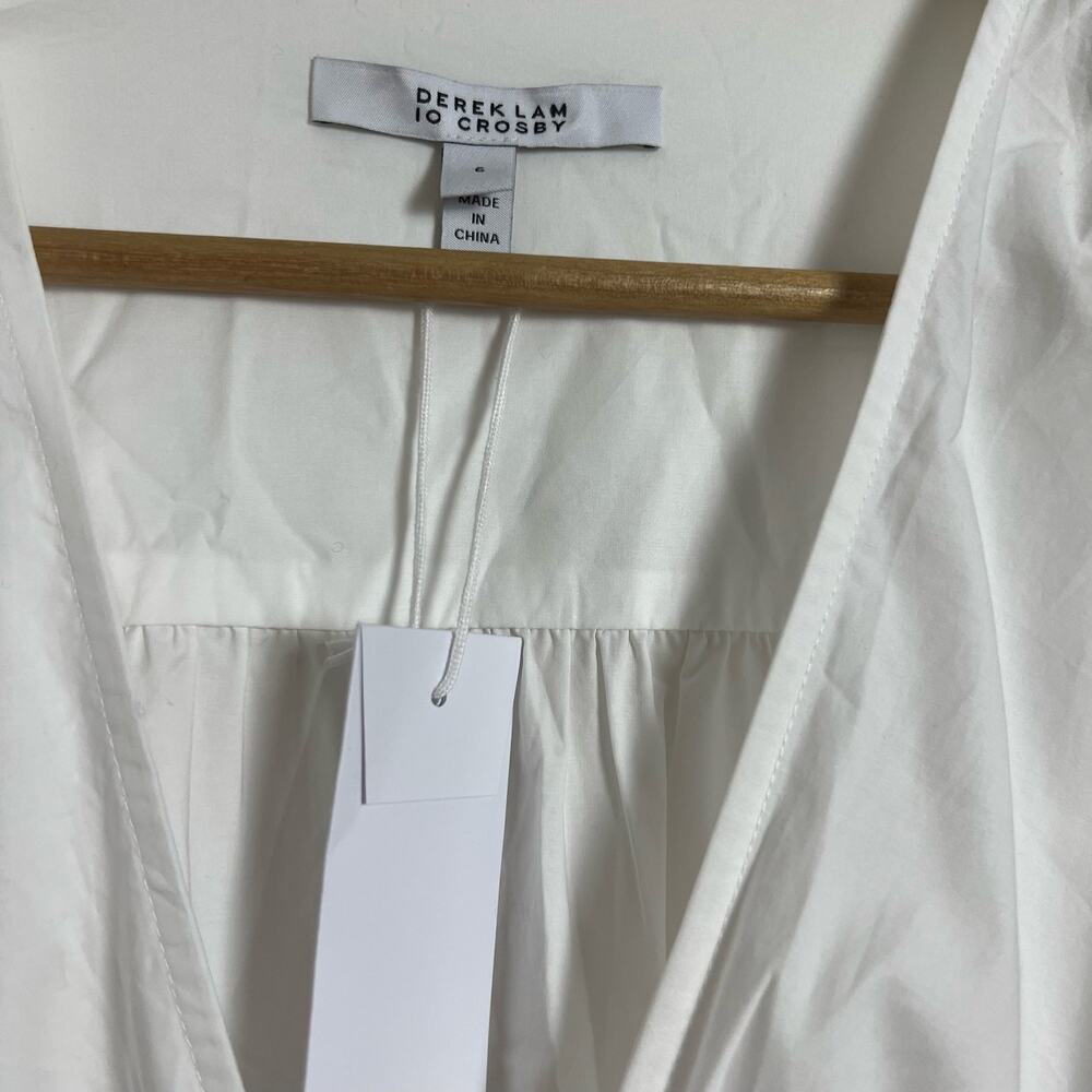 Derek Lam 10 Crosby Greta Ruffle Sleeve V-Neck White Poplin Midi Dress Sz 6 New - Picture 7 of 10